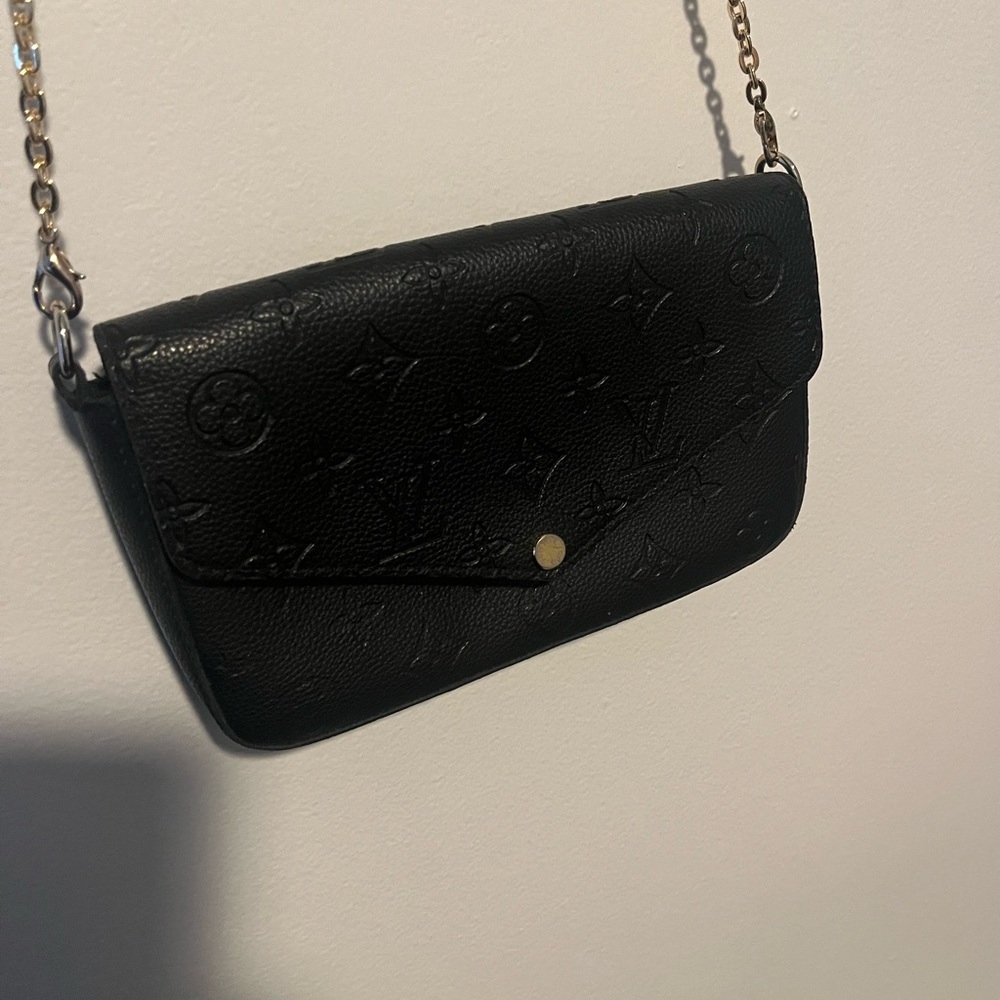 Black faux Designer Leather Shoulder Bag